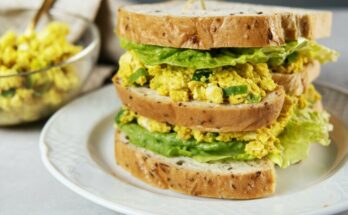 Delicious vegan egg salad sandwih club